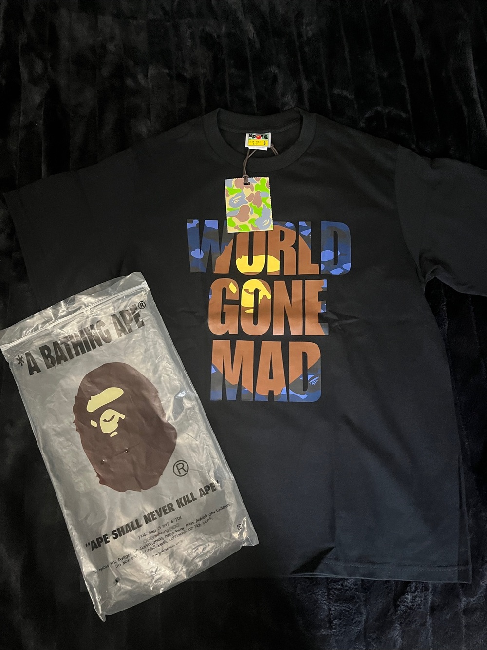 Men’s bape t-shirt "World Gone Mad" Black Graphic Tee